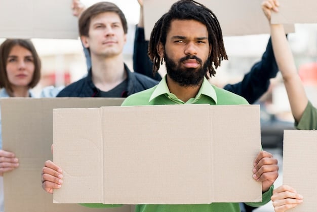 A split-screen image showing protests and rallies both in favor of and against stricter voting laws, capturing the divided public opinion and political polarization surrounding the issue. Include signs and banners with slogans from both sides.