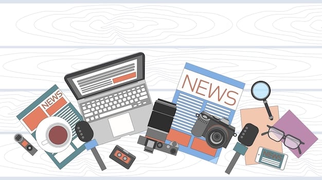A stylized graphic depicting different sources of information, such as a newspaper, a computer screen with stock charts, and a whispering mouth, connected by lines to a central point representing 