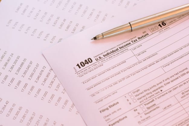 A close-up shot of a US tax form (Form 1040) with a highlighted section indicating the deduction for Traditional IRA contributions. A pen is resting on the form.