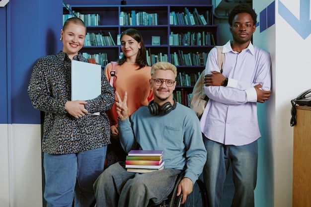 A diverse group of employees at a public service job (e.g., a library, a hospital, or a school) collaborating on a project, symbolizing qualifying employment for PSLF and the collaborative environment of public service.