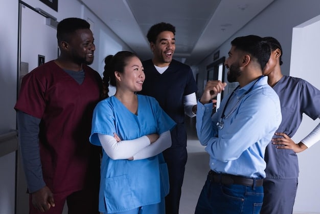 A diverse group of professionals (teacher, nurse, public defender) standing together, symbolizing careers that may qualify for Public Service Loan Forgiveness.