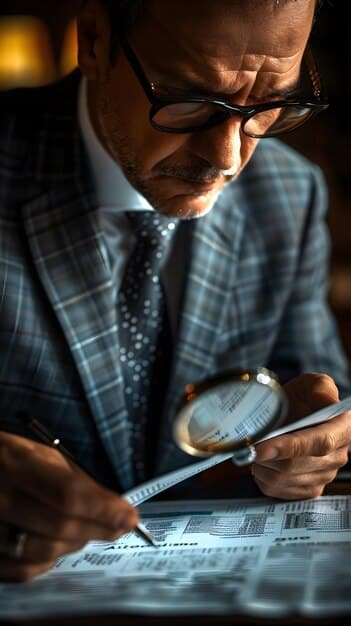 An individual reviewing tax documents with a magnifying glass, focusing specifically on the section related to debt forgiveness and taxable income.