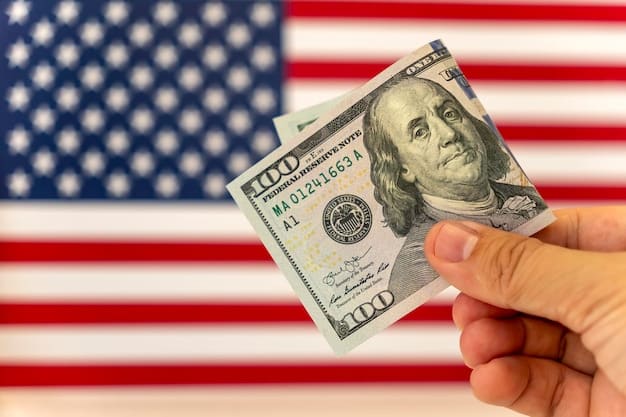 A close-up shot of a hand holding a US dollar bill, with the words