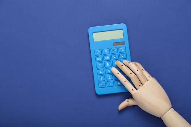 A close-up of a hand holding a calculator, hovering over a form titled