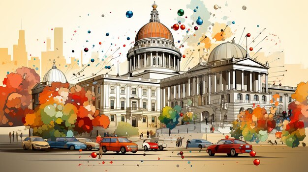 A photo of the US Capitol Building with children's drawings superimposed on the sky, symbolizing the potential for federal support and investment in early childhood education.