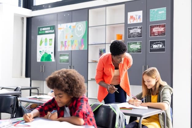 A classroom scene where students are working together on a project that combines elements of science, technology, engineering, and mathematics. The project involves building a model solar-powered car, showcasing practical applications of STEM principles.