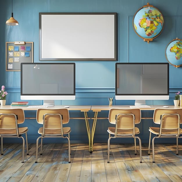 A split-screen image showing two different classrooms. On one side, a well-equipped classroom with modern technology and engaged students. On the other side, a poorly resourced classroom with outdated materials and disengaged students.