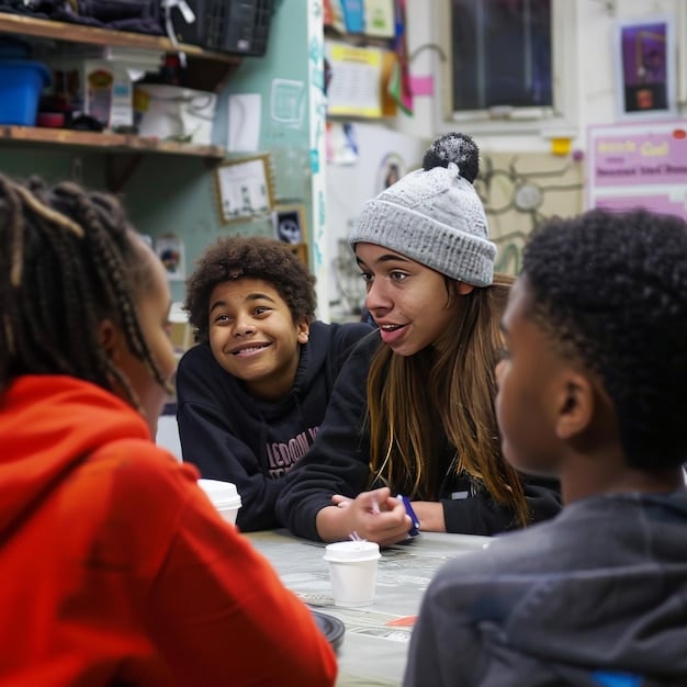 A diverse group of students participating in a collaborative learning activity in a general education classroom. The scene emphasizes the benefits of inclusive education for all students.