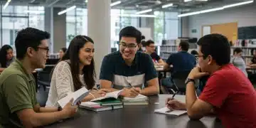 Students discussing in a modern college library, symbolizing new accreditation standards