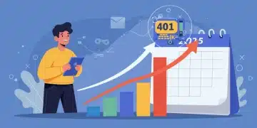 Person analyzing growing financial chart with 401(k) and 2025 calendar