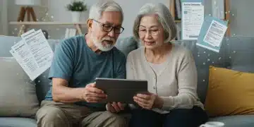 Couple reviewing Social Security spousal benefits information on a tablet