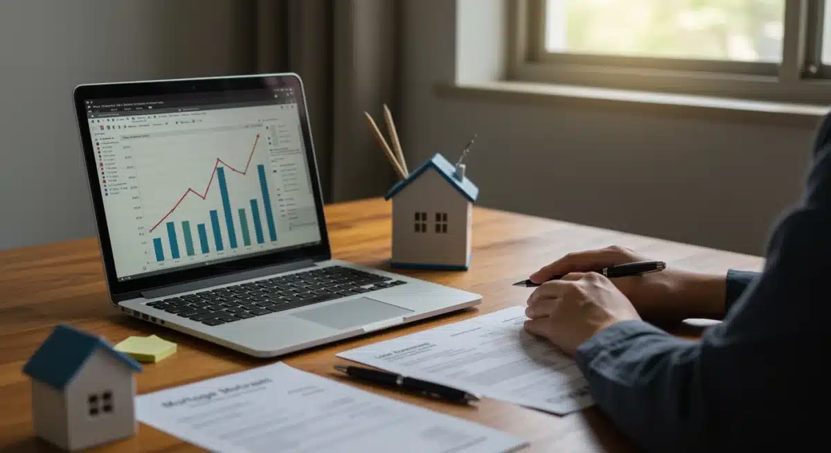 Individual analyzing financial data on a laptop, contemplating interest rate changes