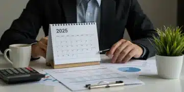 Person organizing finances on a desk for 2025 budget planning