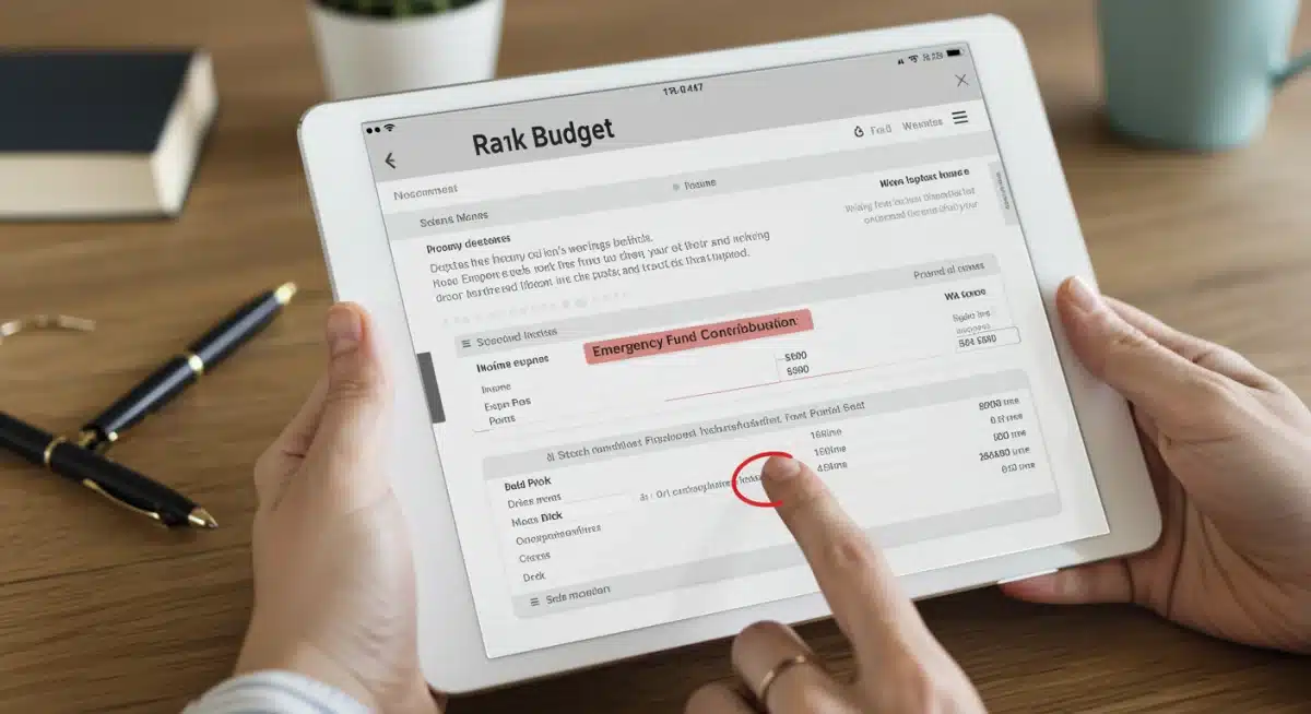 Digital budget plan showing a 0 emergency fund contribution.