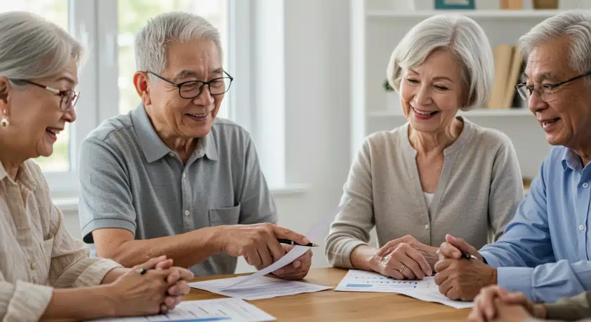 Seniors discussing Social Security benefits and financial adjustments