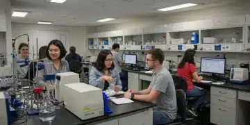 Students working in a modern STEM lab, symbolizing increased enrollment