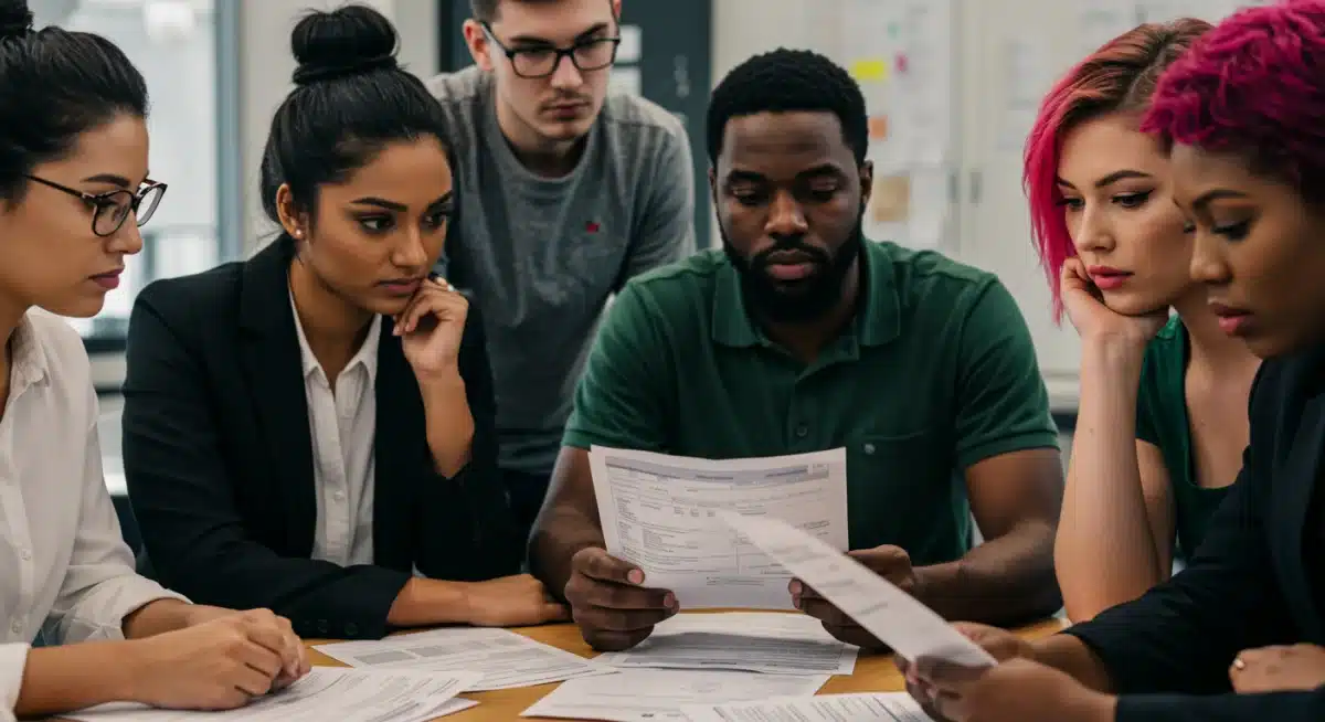 Students and young professionals analyzing financial documents, representing the diverse impact of student loan policy changes.