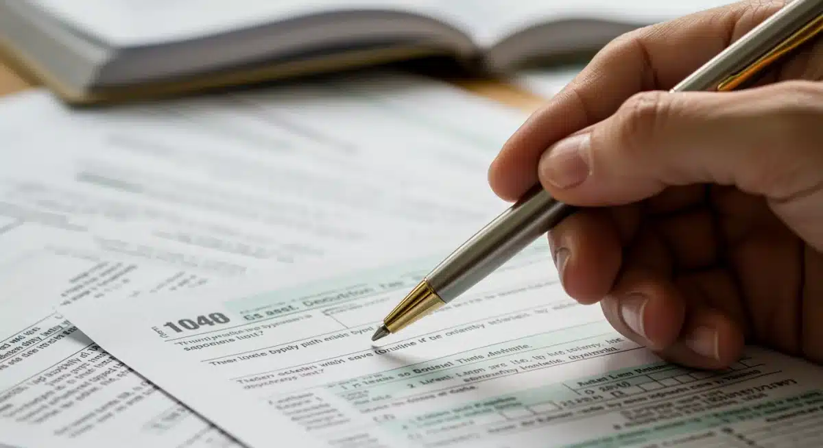 Hand pointing to student loan interest deduction on tax form