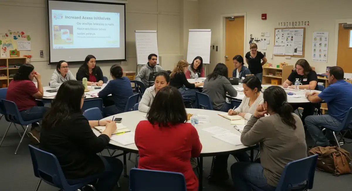 Parents and educators collaborating on early childhood education access initiatives