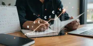 Person reviewing financial ledger with 2026 inflation charts overlay
