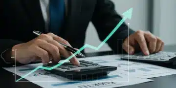 Graph illustrating rising interest rates with financial documents and calculator