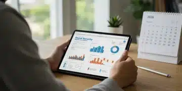 Person reviewing Social Security benefit statement on tablet in 2026