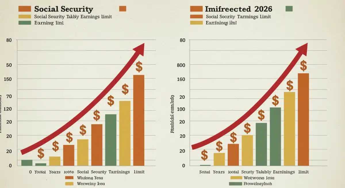 Infographic comparing Social Security earnings limits over years, showing a projected rise for 2026.