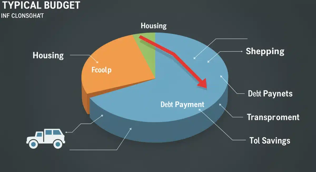 Budget pie chart highlighting debt reduction and increased savings