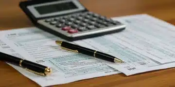 Calculator and tax forms representing the 2026 Social Security tax cap calculations.