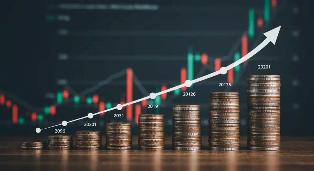 Compounding interest visualization showing money growing over time