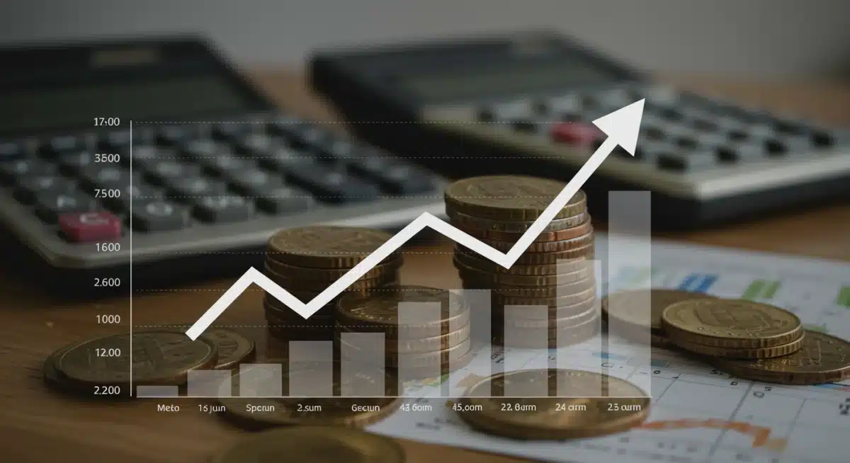 Credit score graph showing improvement, with financial tools.