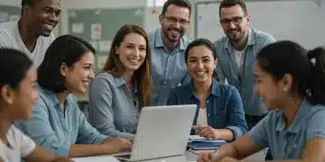 Teachers and students engaged in a vibrant classroom learning environment.