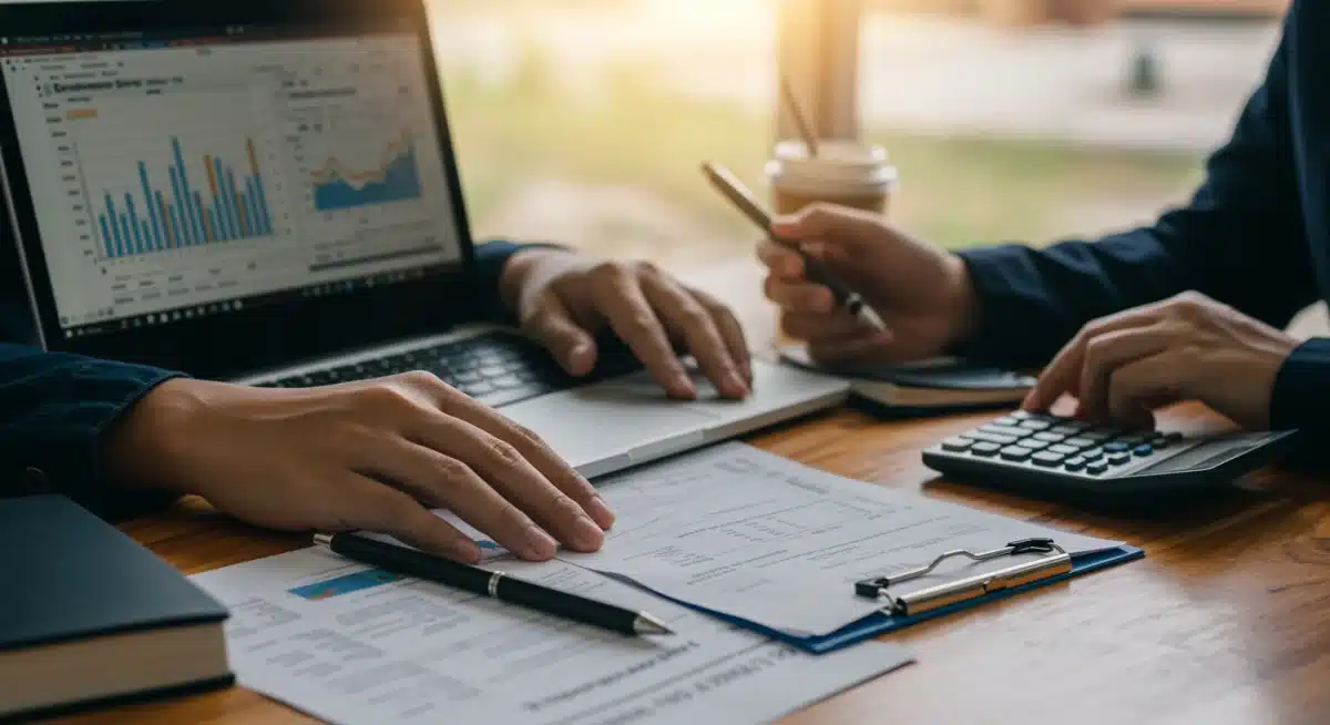 Individual carefully reviewing Social Security statements and financial planning documents.