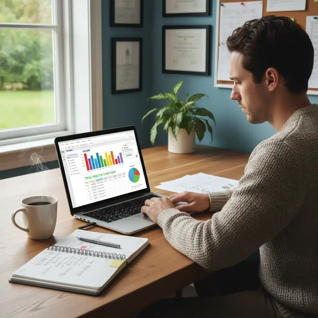 Person meticulously reviewing a budget on a laptop, demonstrating financial planning and expense tracking for debt reduction.