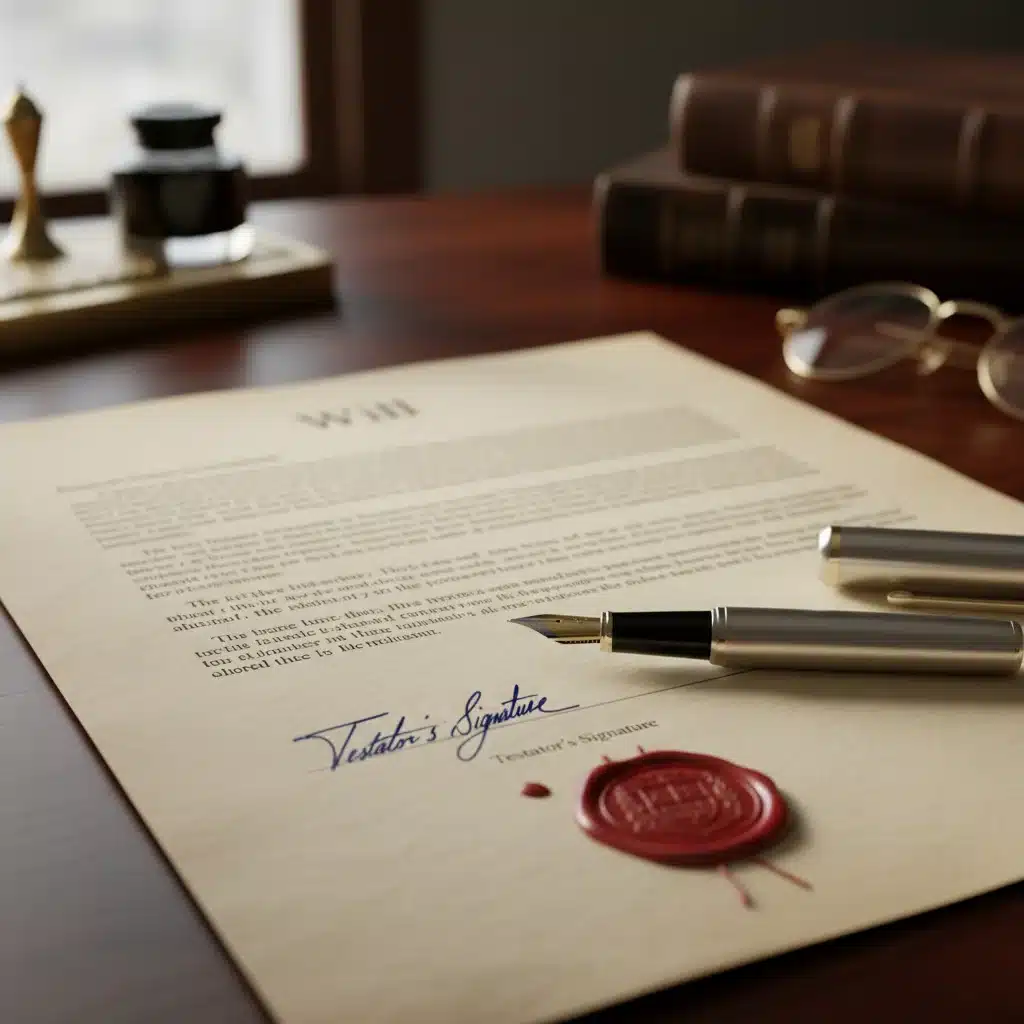 Close-up of a legal will document with a fountain pen