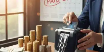 Person confidently shredding a credit card, symbolizing debt reduction and financial freedom by 2026.