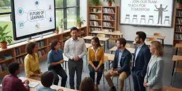Teachers and students in a classroom, representing the challenges and future of the education workforce.
