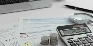 Calendar showing 2026 with tax documents and coins, symbolizing future tax planning and savings.