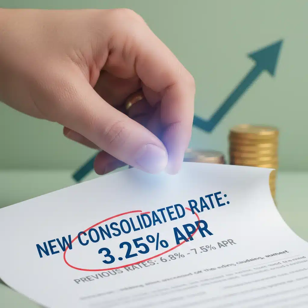 Hand highlighting lower interest rate on loan document