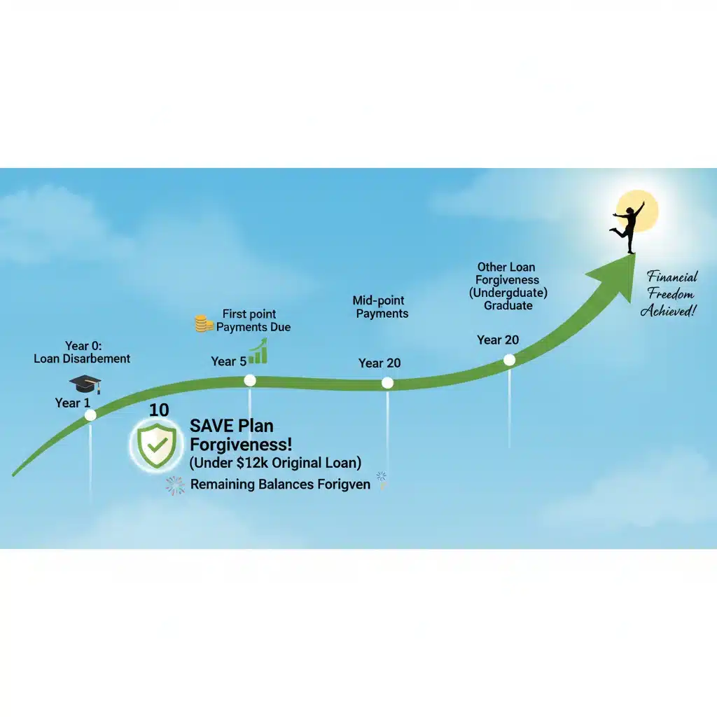 Student loan forgiveness timeline with 10-year milestone
