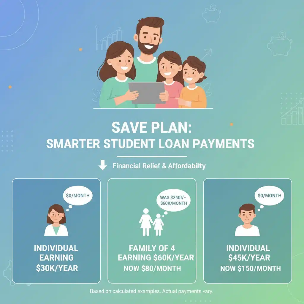 Chart showing reduced student loan payments based on income under SAVE Plan
