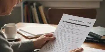 Person reviewing Social Security Statement 2026 with calculator