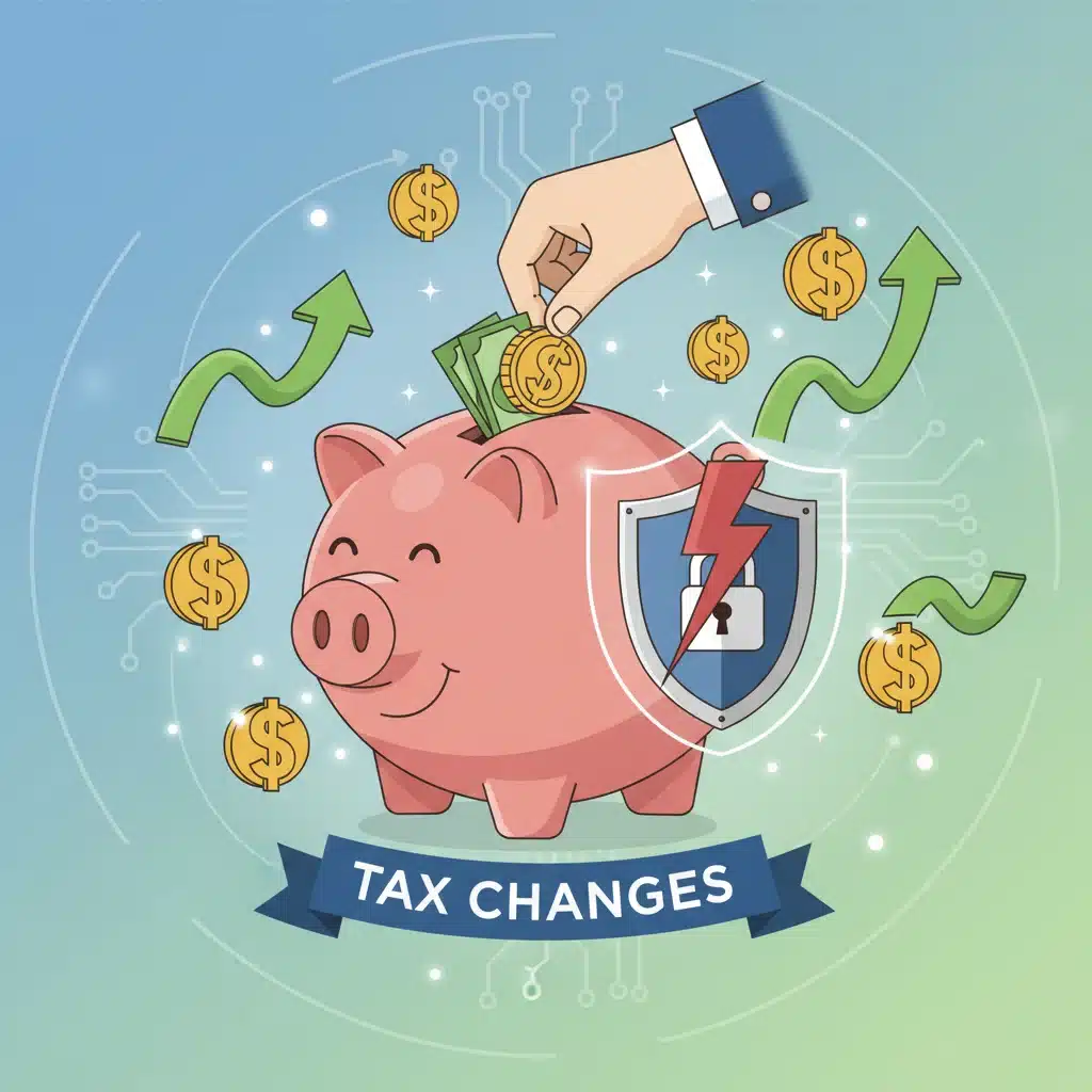Piggy bank with money, symbolizing tax savings and financial growth.