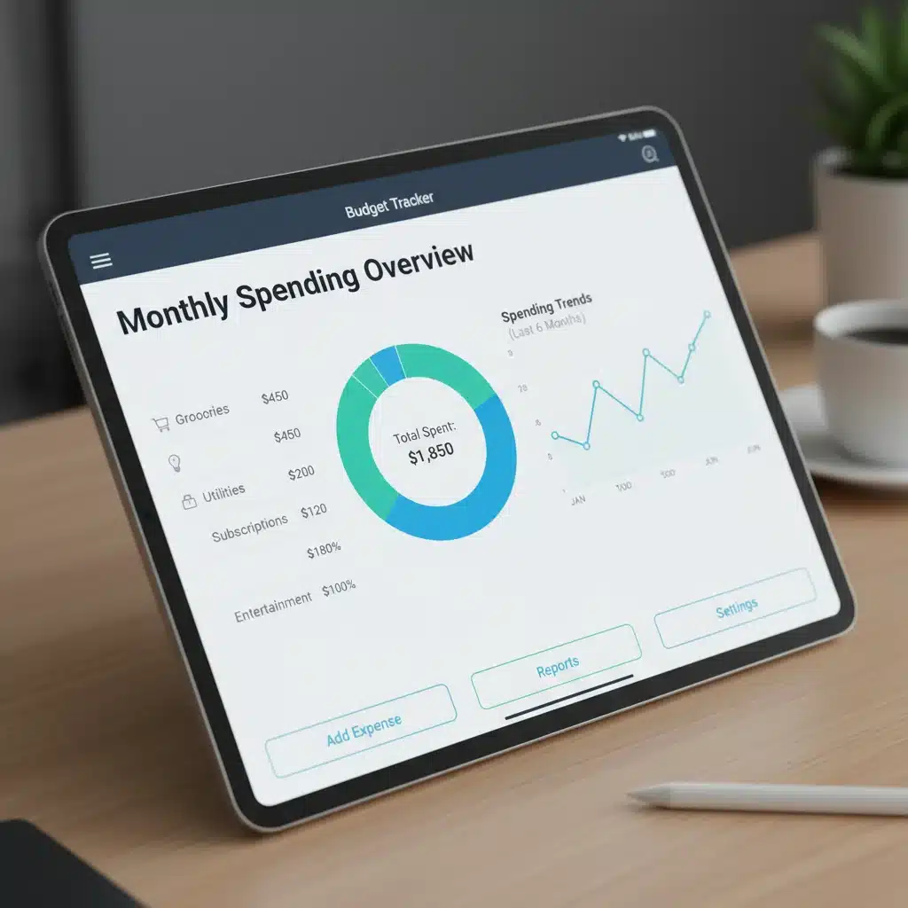 Digital budget tracker app showing expense categories