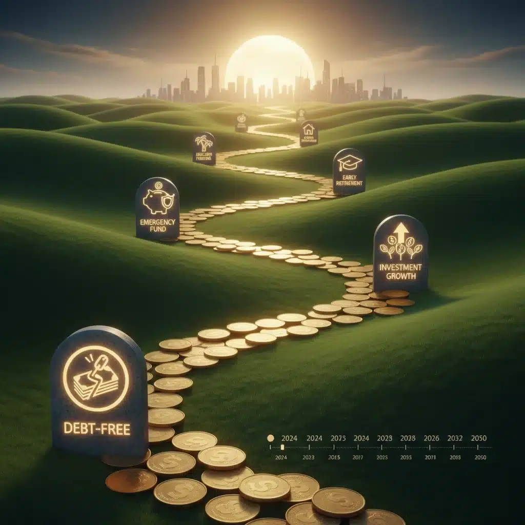 Visual financial roadmap with milestones
