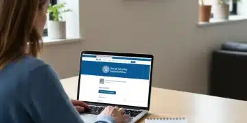 Person applying for Social Security benefits online on a laptop in 2026