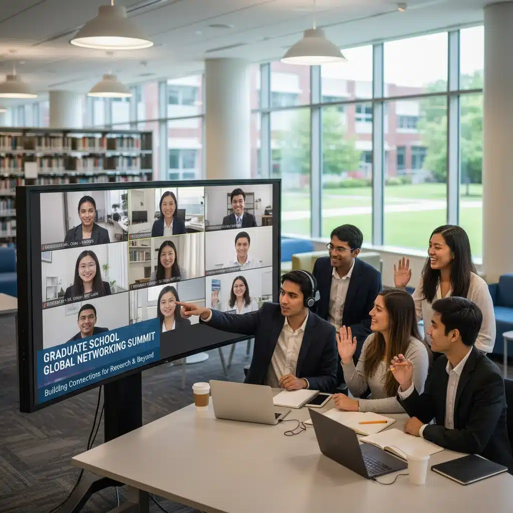 Students participating in a virtual networking event for academic and professional connections